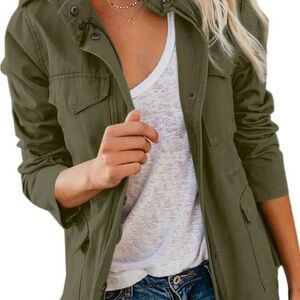 Women's Olive Utility Jacket - Lightweight Casual Field Coat